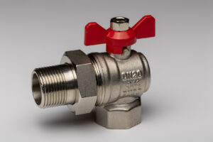 Rutulinis ventilis išardoma jungtimi 3/4" vidus-išorė, kampinis, trumpa rankena